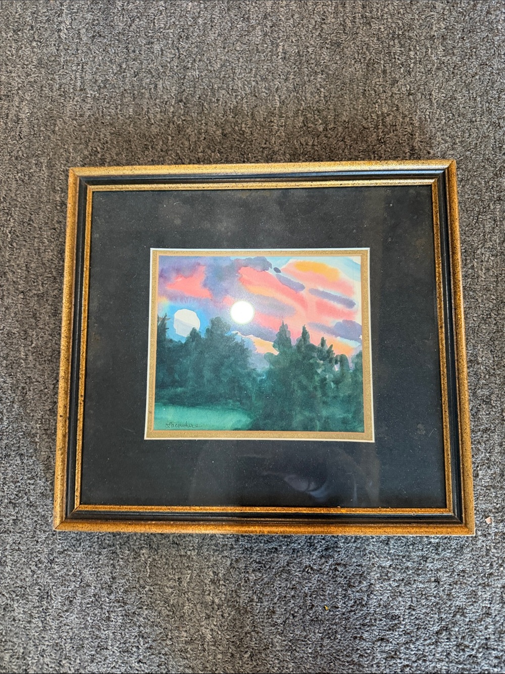 Framed Sunset Landscape Wall Art - Gold Frame, Multicolor Print